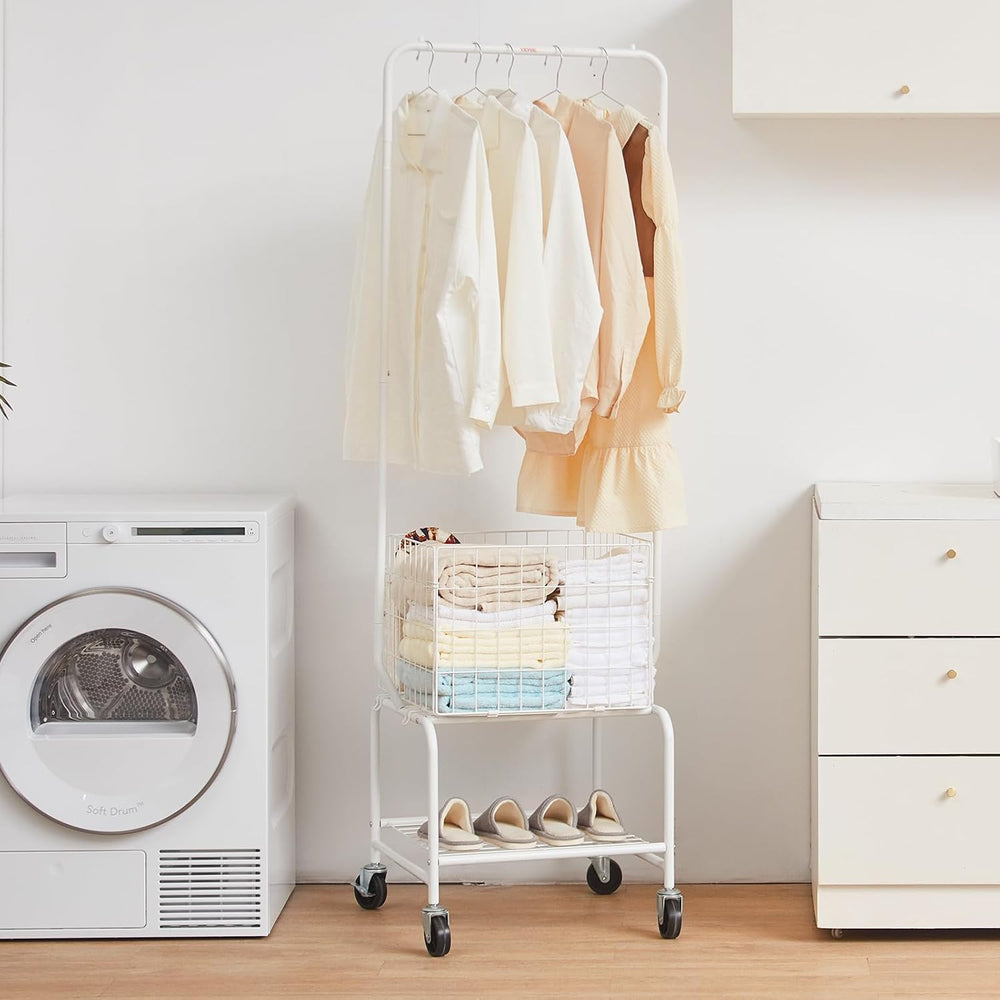 VEVOR Metal Rolling Laundry Basket with Hanging Garment Rack, Laundry Hamper ...