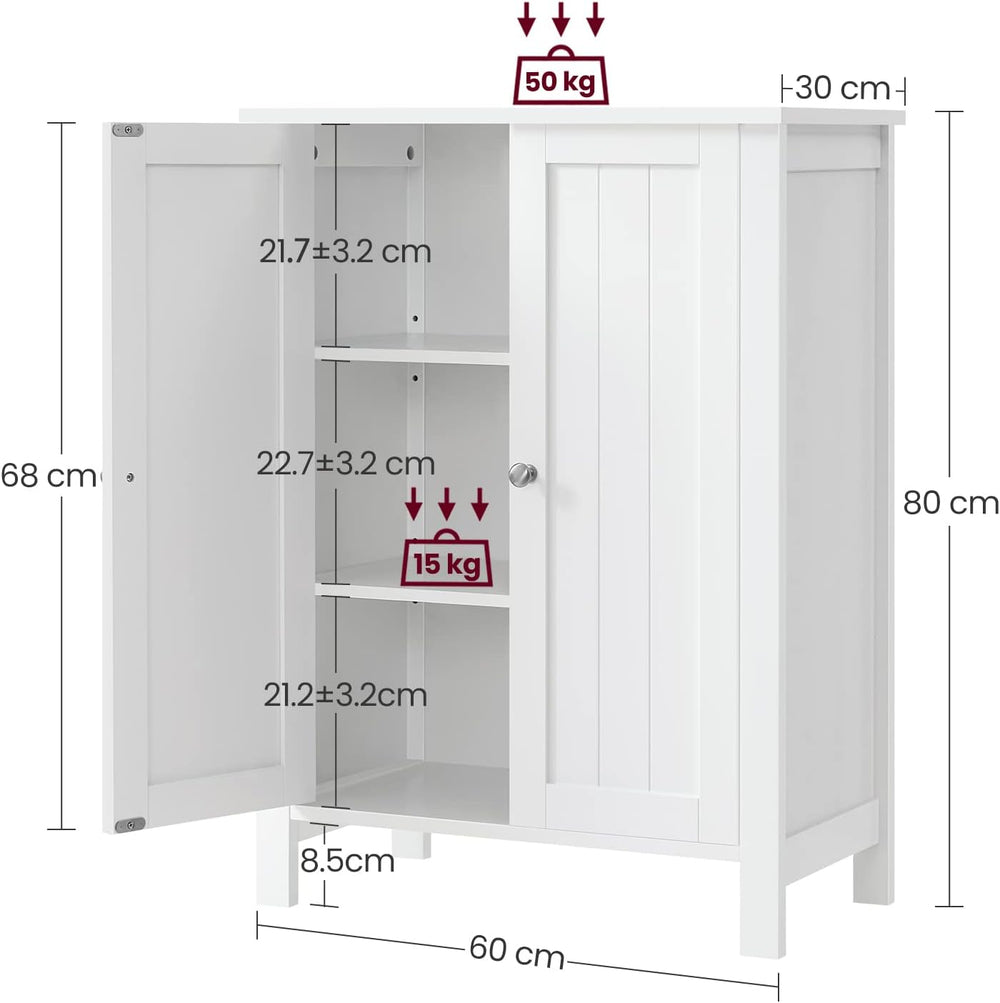 VASAGLE Bathroom Floor Storage Cabinet, Adjustable Shelves, Cloud White