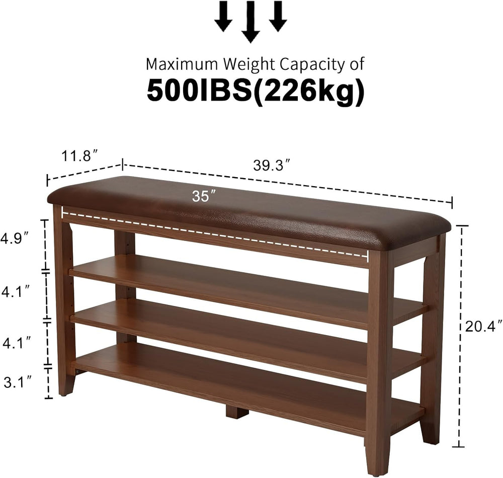 AQIMUELE Shoe Bench with Leather Cushion, 3 Tiers Shoe Storage Bench Height A...