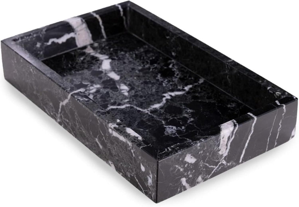 Bey-Berk Ezra Black Zebra Marble Guest Towel Tray – Rectangular Bathroom Vani...
