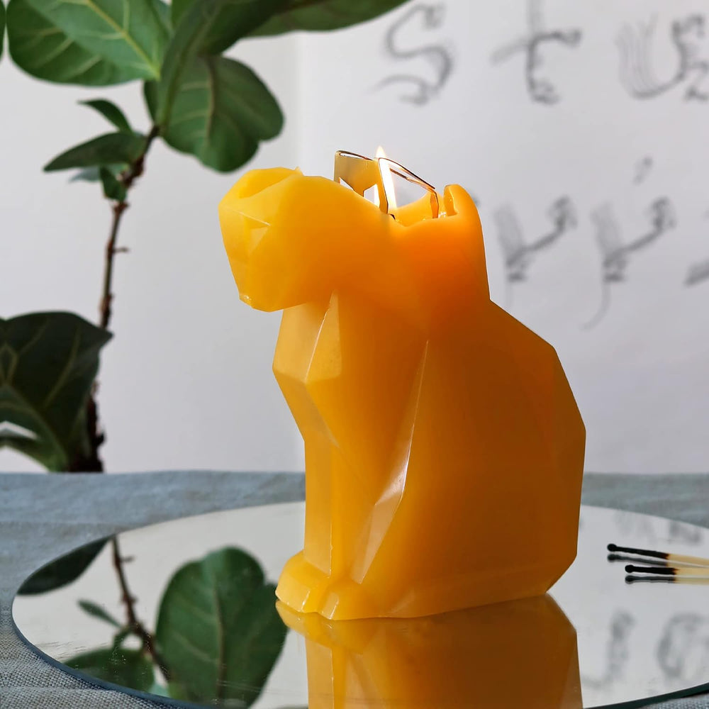 PyroPet Kisa Cat Candle (Mustard Yellow) - The Original Cat Candle with Metal...