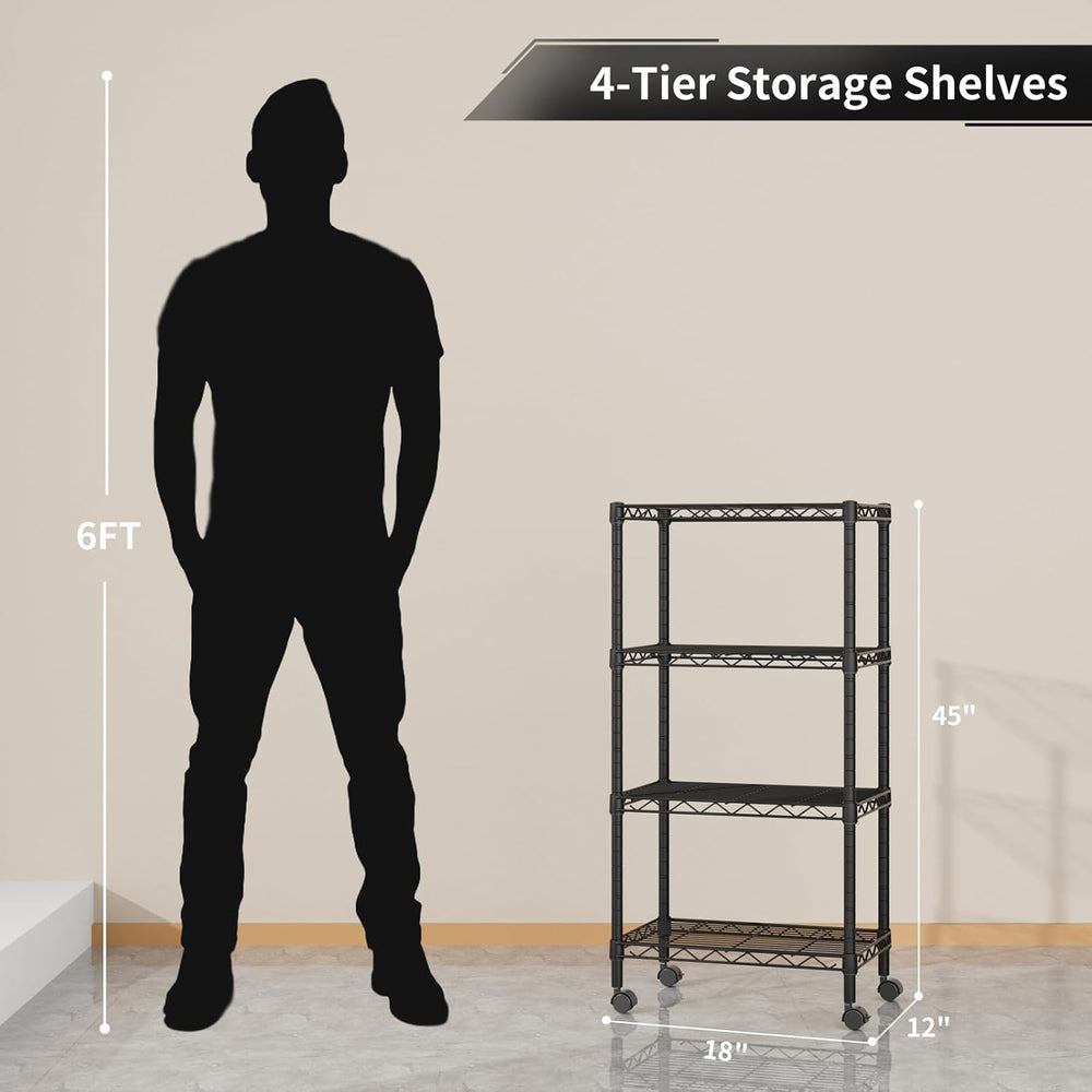 Golpart Small Shelves Storage Wire Metal Adjustable Shelf Unit with Wheels