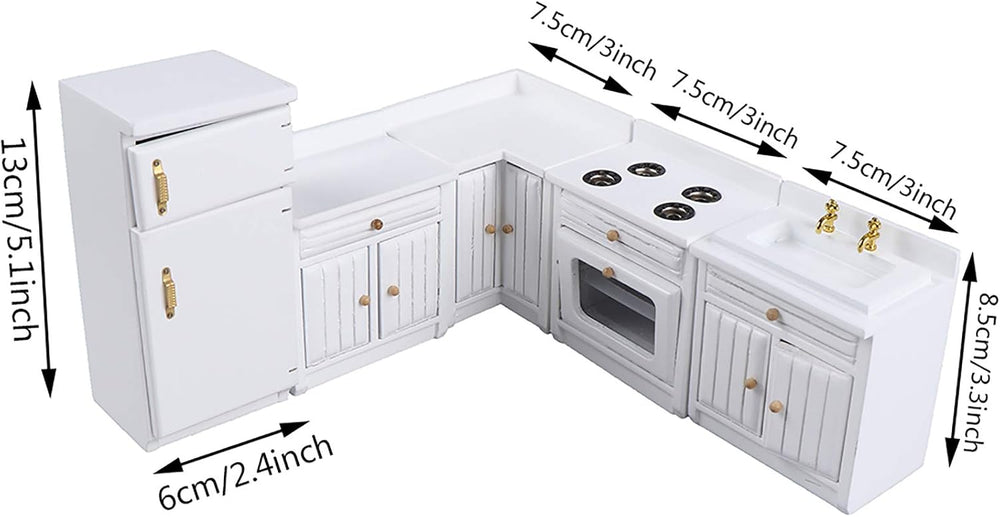 1:12 Scale Dollhouse Kitchen Furniture Set, 5 Piece Wooden Miniature Kitchen ...