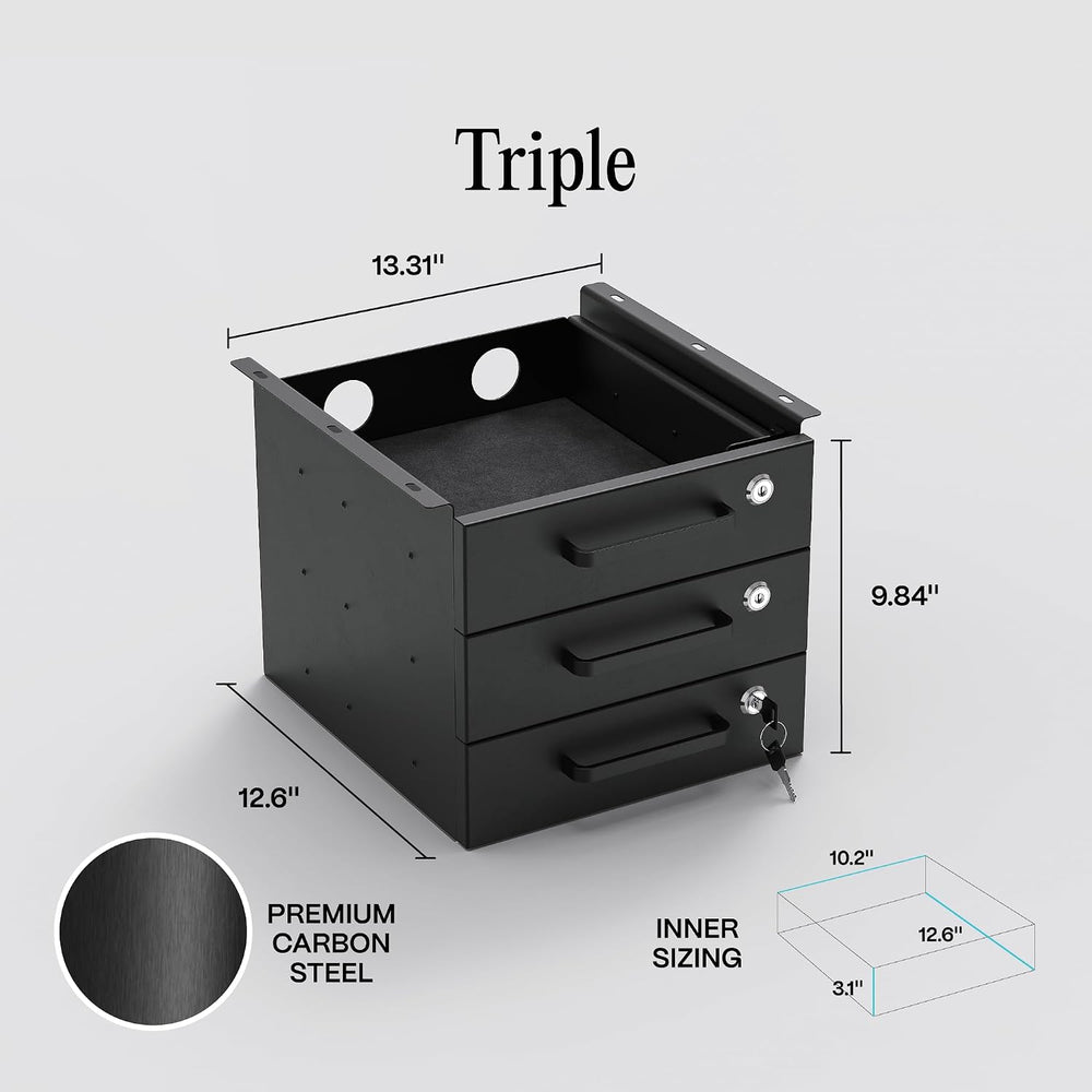 Under Desk Drawer Slide-Out - Lockable Metal Storage Drawers with Cable Manag...