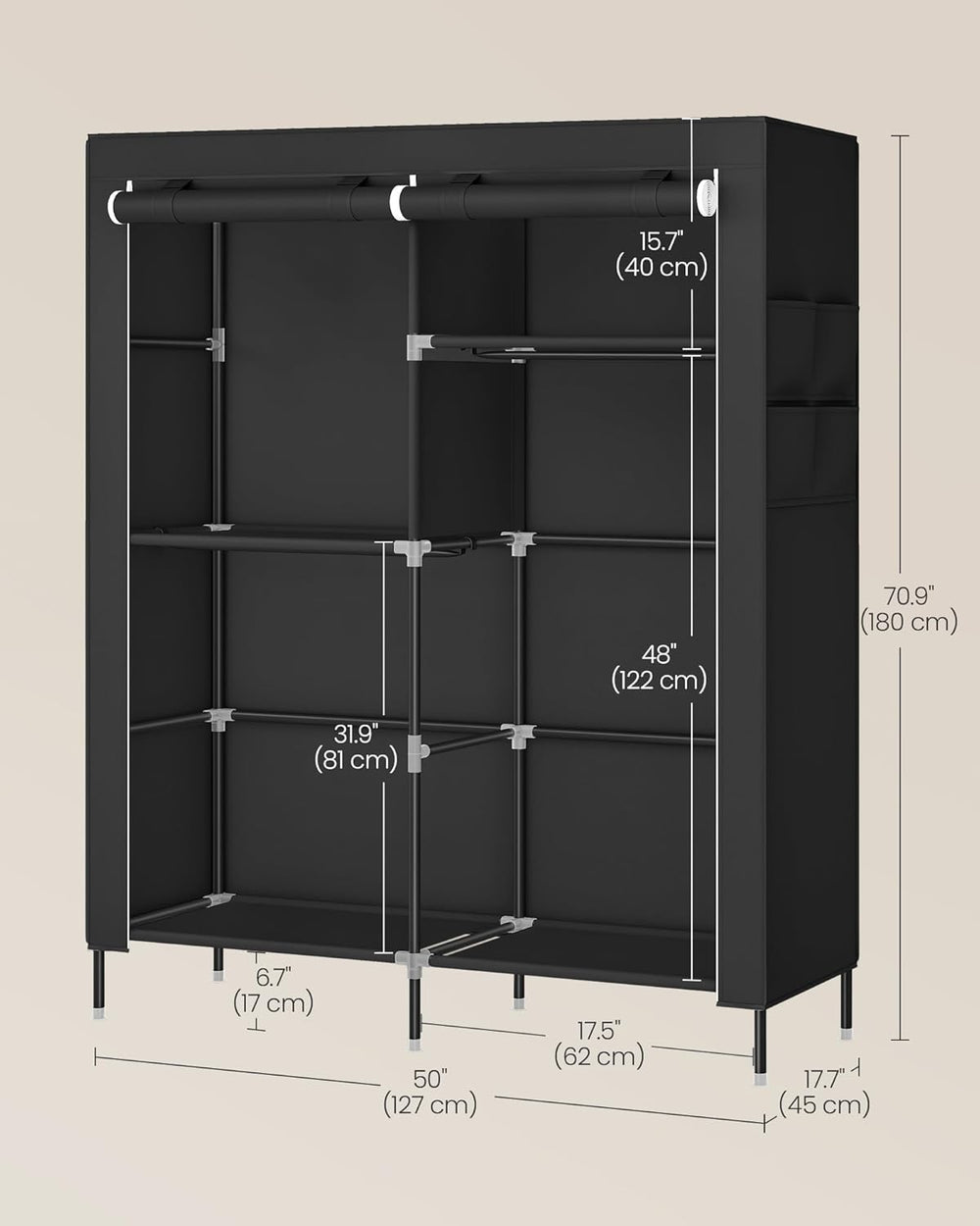 SONGMICS Portable Closet, Fabric Wardrobe, Clothes Rack with Shelves