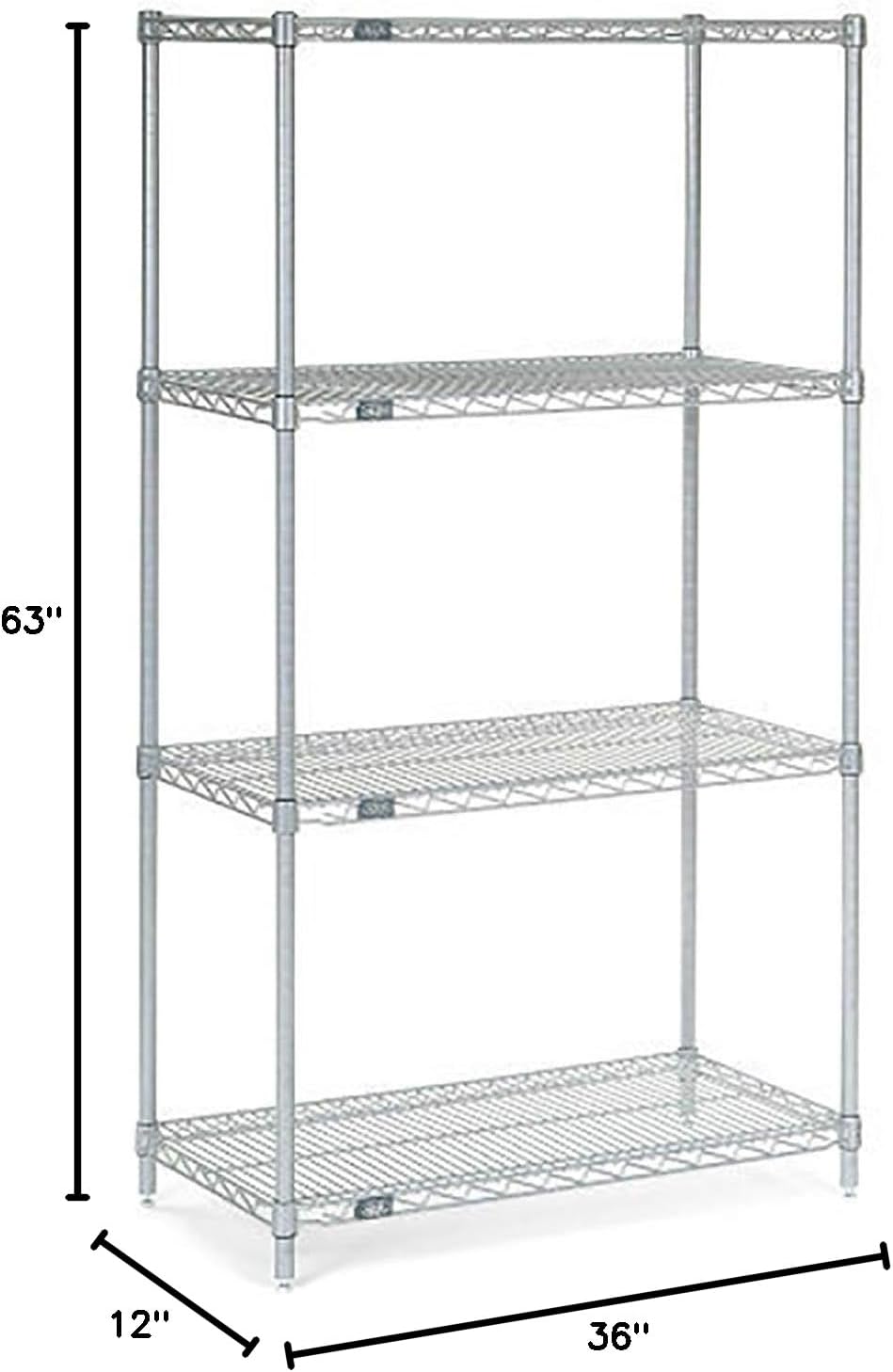 Nexel Adjustable Wire Shelving Unit, 4 Tier, Commercial Dry Storage Rack, 12&...
