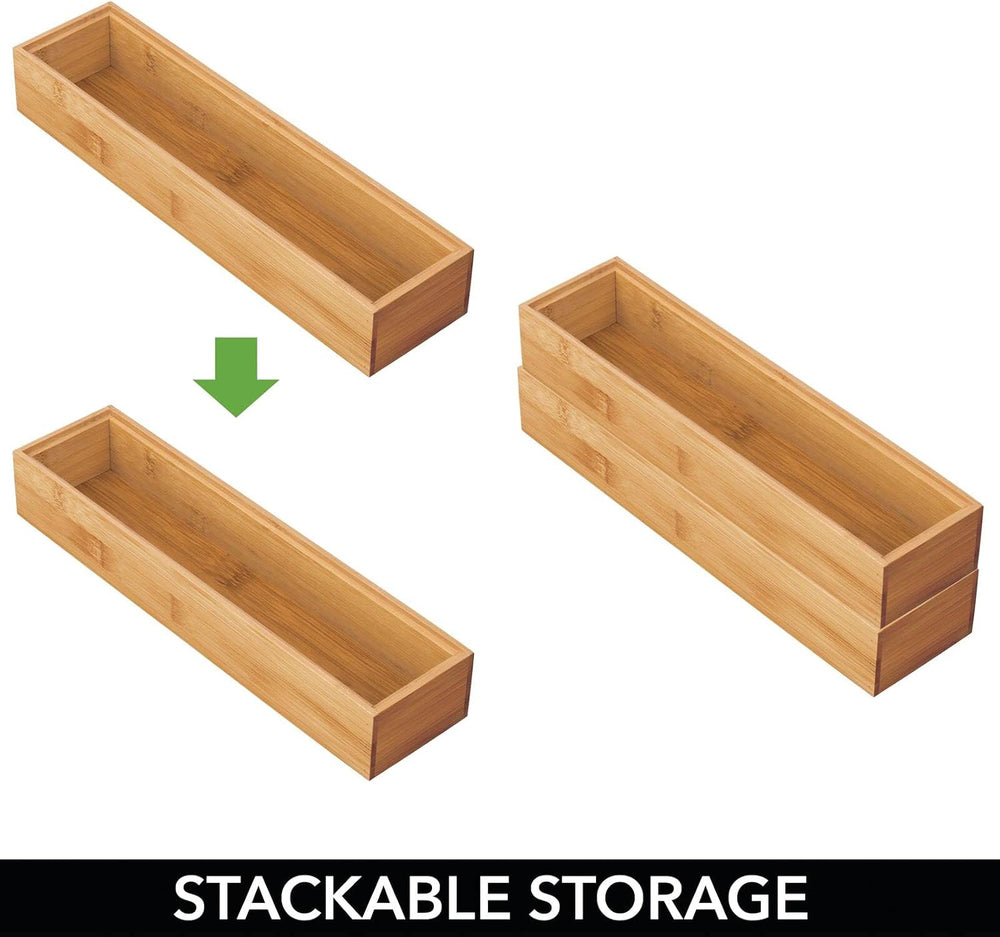 mDesign Slim Wooden Bamboo Drawer Organizer for Office - 12" Long Stacka...