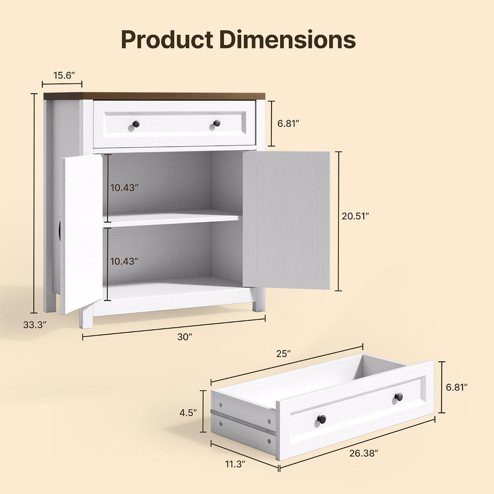 Gizoon Storage Cabinet with Adjustable Shelf, 2-Door Farmhouse Buffet