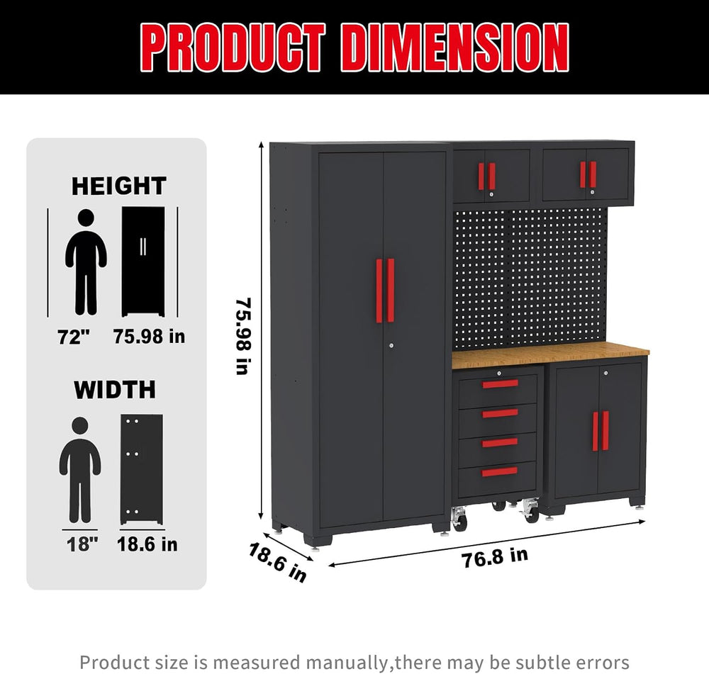 BIG RED Garage Storage Cabinets System, 6-Pcs Workshop Cabinet Set in Black