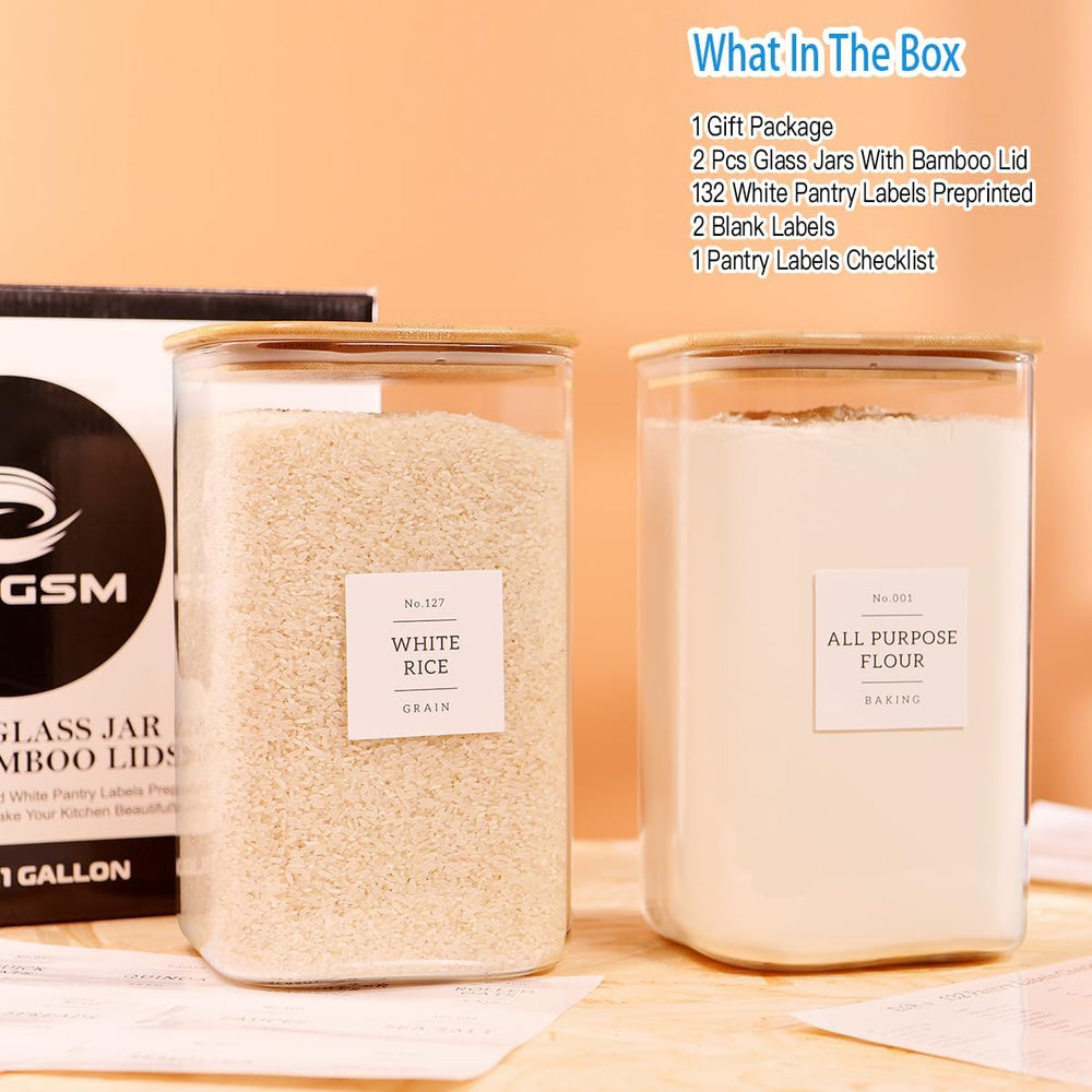 CZZGSM 2 Pack Square Glass Flour and Sugar Containers with 132 Kitchen Pantry...
