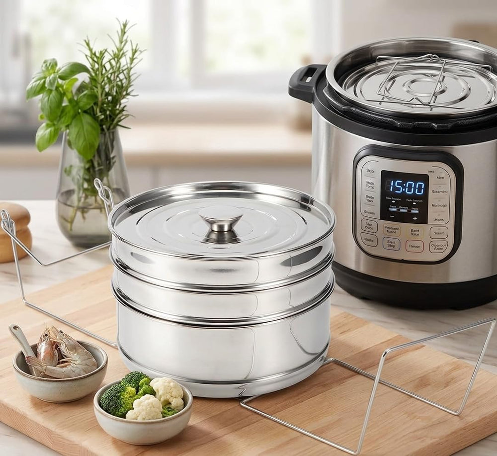 3-Tier Stackable Steamer Insert Pans, Stainless Steel for 6Qt 8Qt Pot
