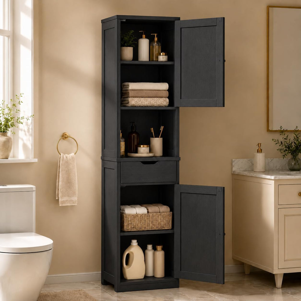 Walsunny Tall Bathroom Storage Cabinet with 6 Adjustable Shelves, Black
