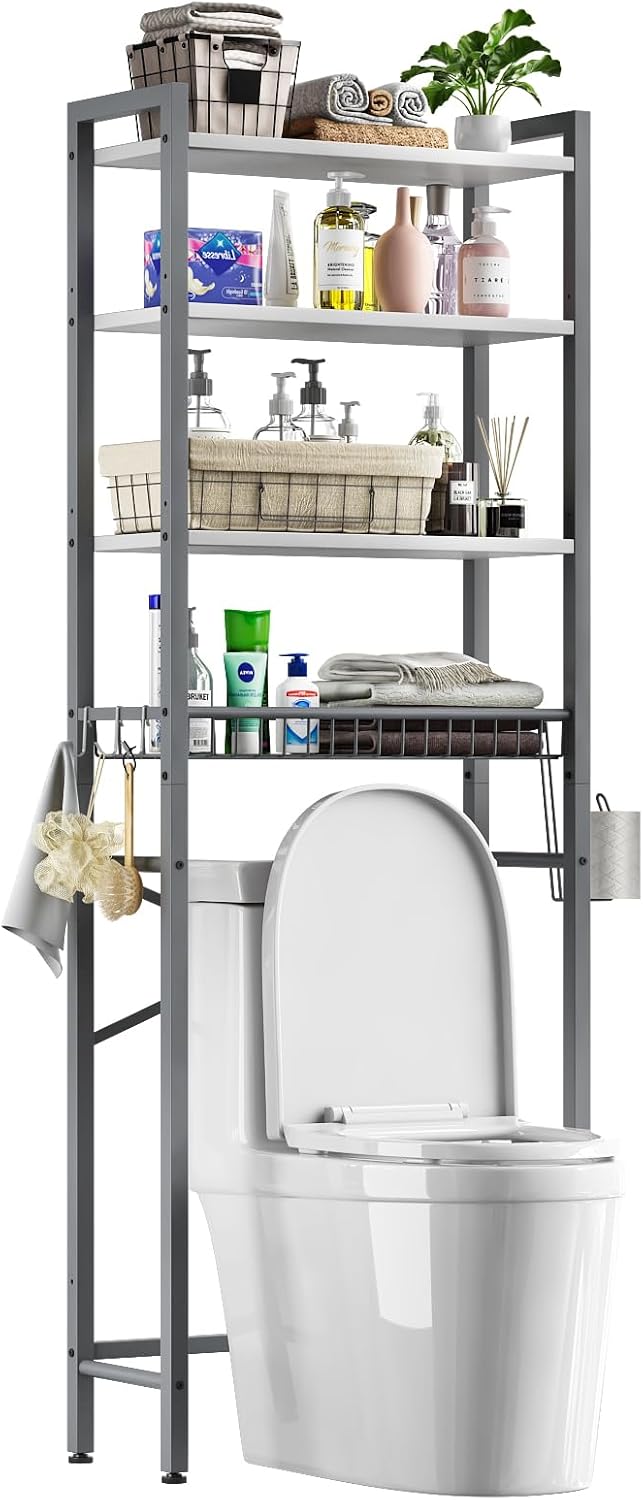 Over-The-Toilet Storage Rack, 4-Tier Bathroom Organizer Shelf Over Toilet wit...