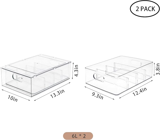 MineSign 2Pack Stackable Fridge Drawers Pull-Out Bins Divided Produce Saver