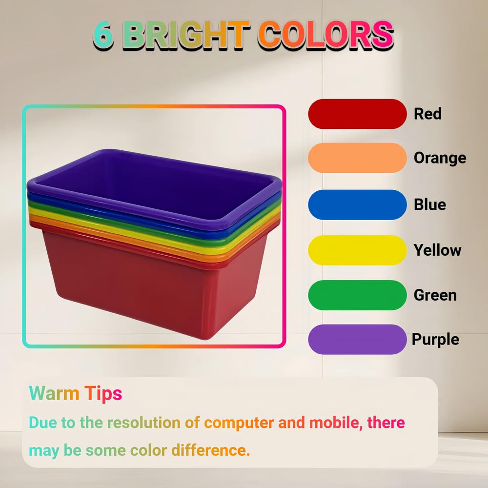 6 Pack Small Cubby Bins, Plastic Storage Containers for Classroom, Rainbow