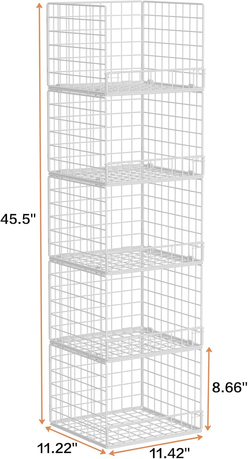 5-Tier Stackable Closet Organizers and Storage Baskets, Closet Shelf Organize...