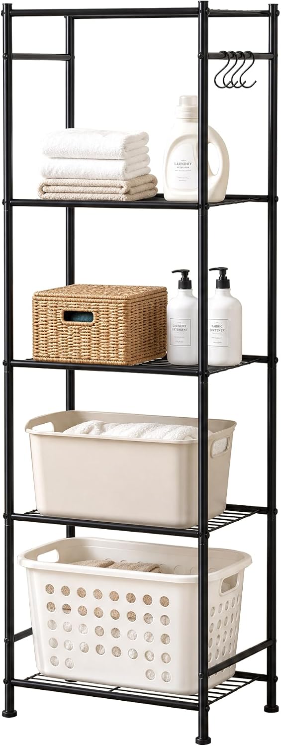 5-Tier Sturdy Storage Shelves with Leveling Feet, Black