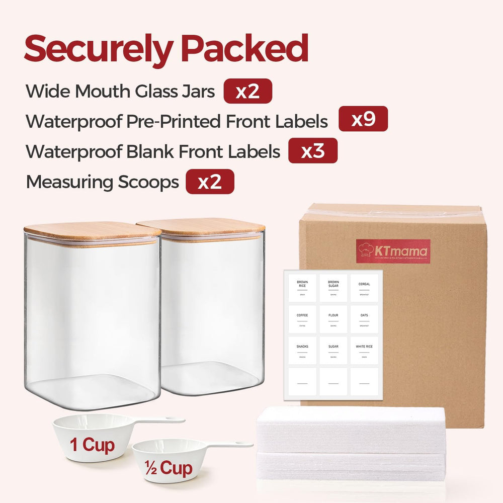 Glass Flour Containers with Lids 1 Gallon 2 Pack Pantry Organization