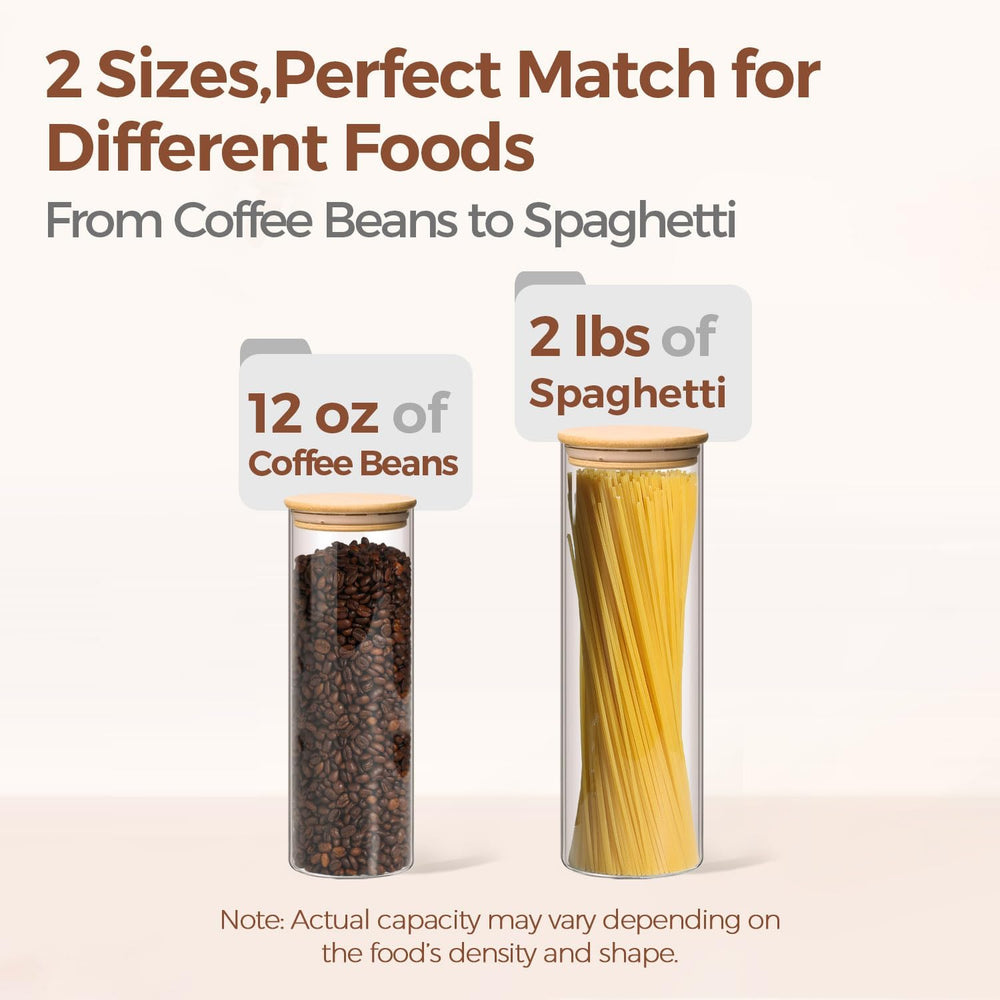 ComSaf Pasta Containers Storage 2 Qt/1.1Qt, 6 Pack Tall Glass Spaghetti Jar