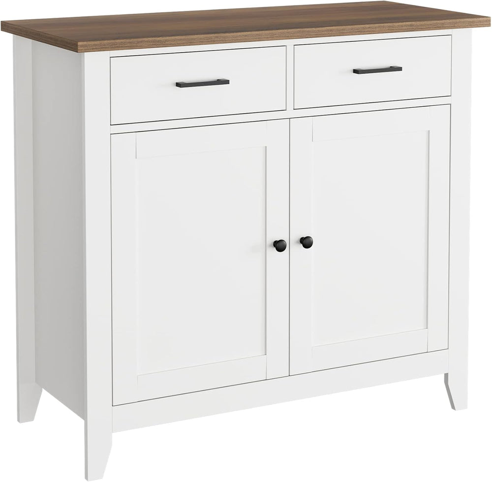 HORSTORS Farmhouse Kitchen Storage Cabinet, Small Buffet, Coffee Bar, White