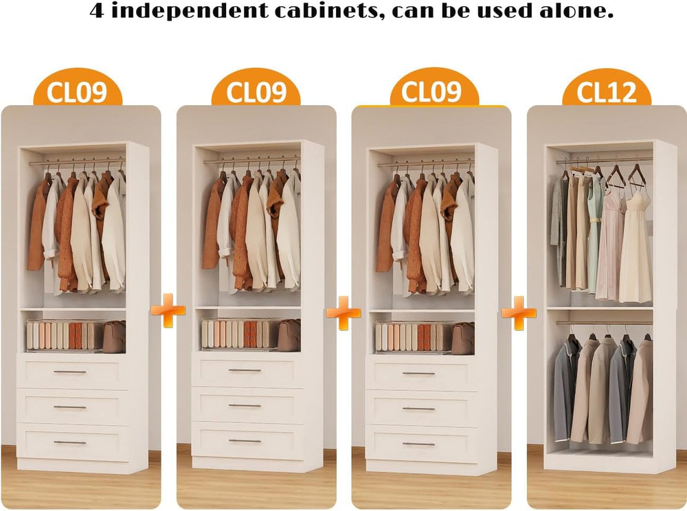 Closet System with 9 Drawers, 8FT-21FT Closet Organizer Systems with 9 Hangin...