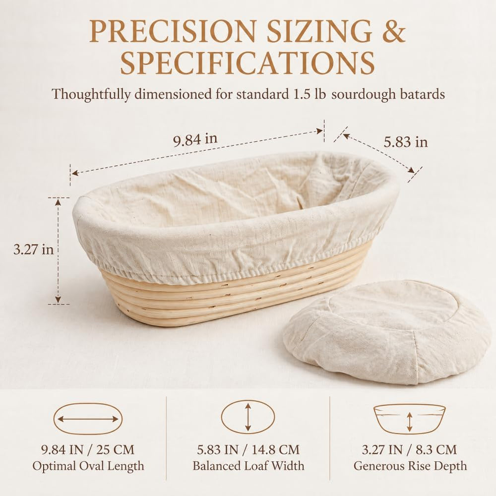 3 Pcs 10 Inch Oval Banneton Bread Proofing Baskets with 9 Cotton Liners