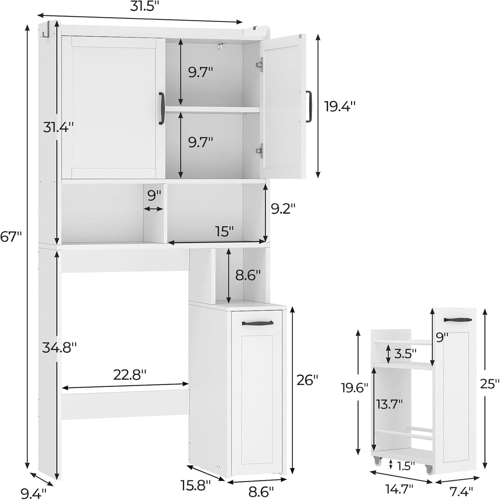 Over The Toilet Storage Cabinet with Pulley Small Bathroom Storage Cabinet, S...