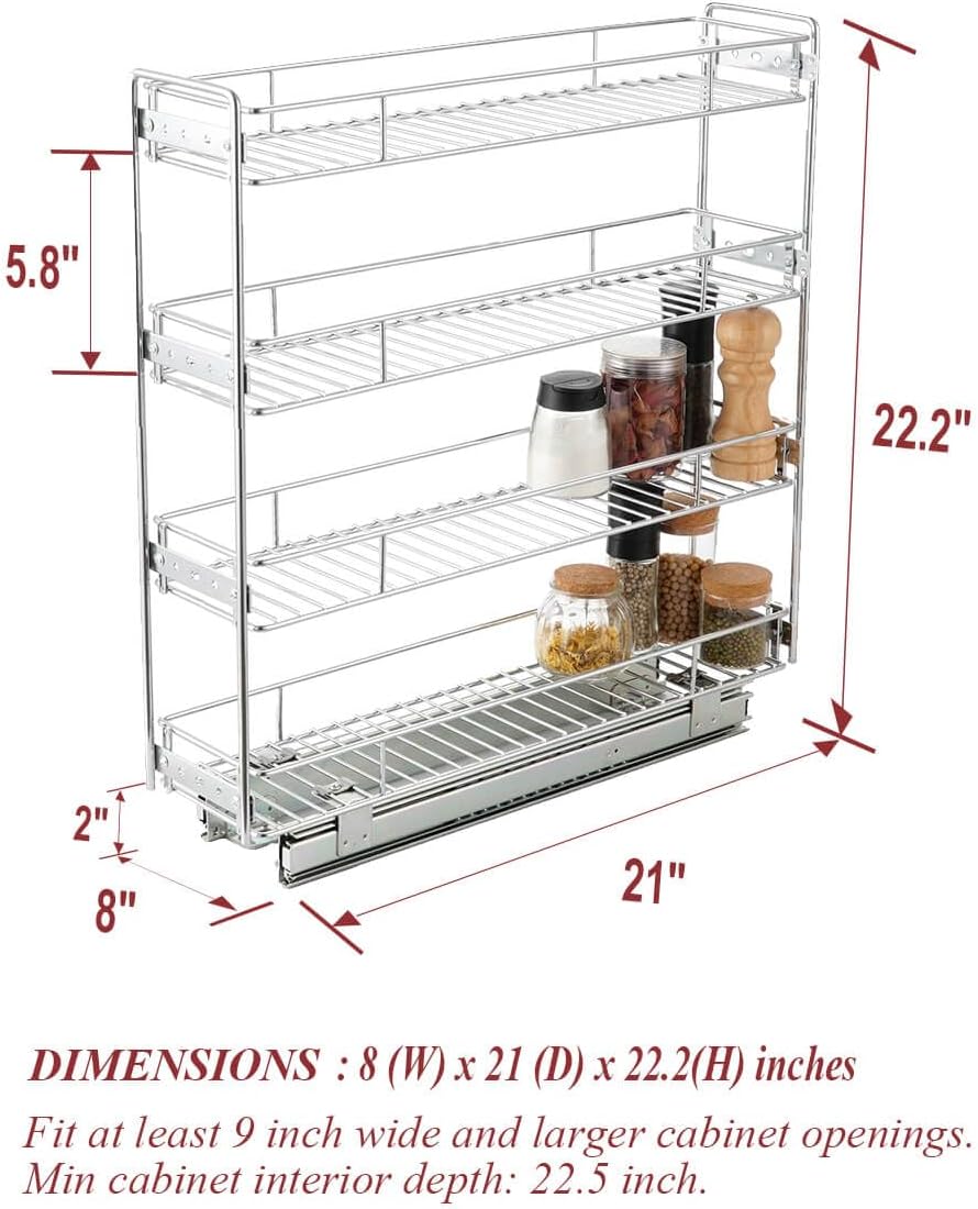 OCG 4-Tier Pull Out Kitchen Cabinet Spice Rack Holder Shelves (8" W x 21...