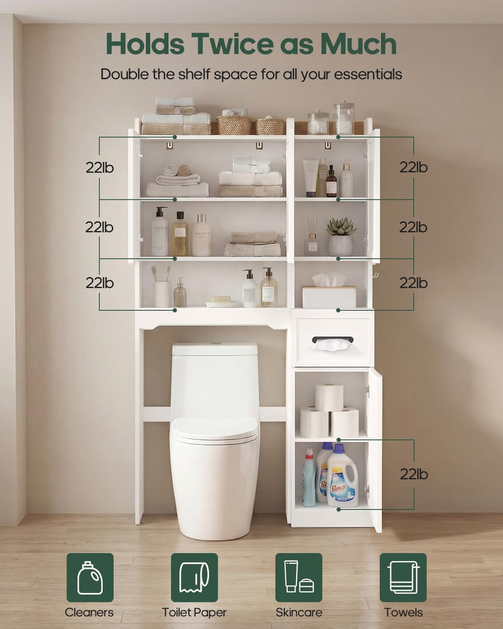 7-Tier Over Toilet Storage Cabinet, 2-in-1, Separable Bathroom Storage