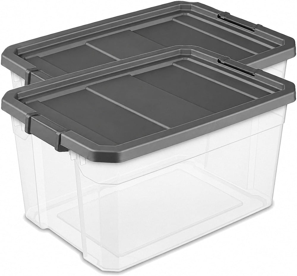 76 Quart Heavy Duty Clear Plastic Storage Bins with Latch Lids, 2 Pack