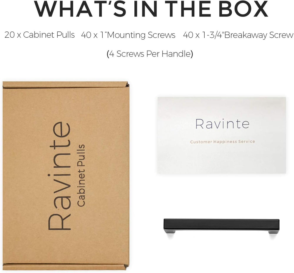 Ravinte Matte Black Square & Solid Cabinet Handles,3-3/4 Inch,20 Pack