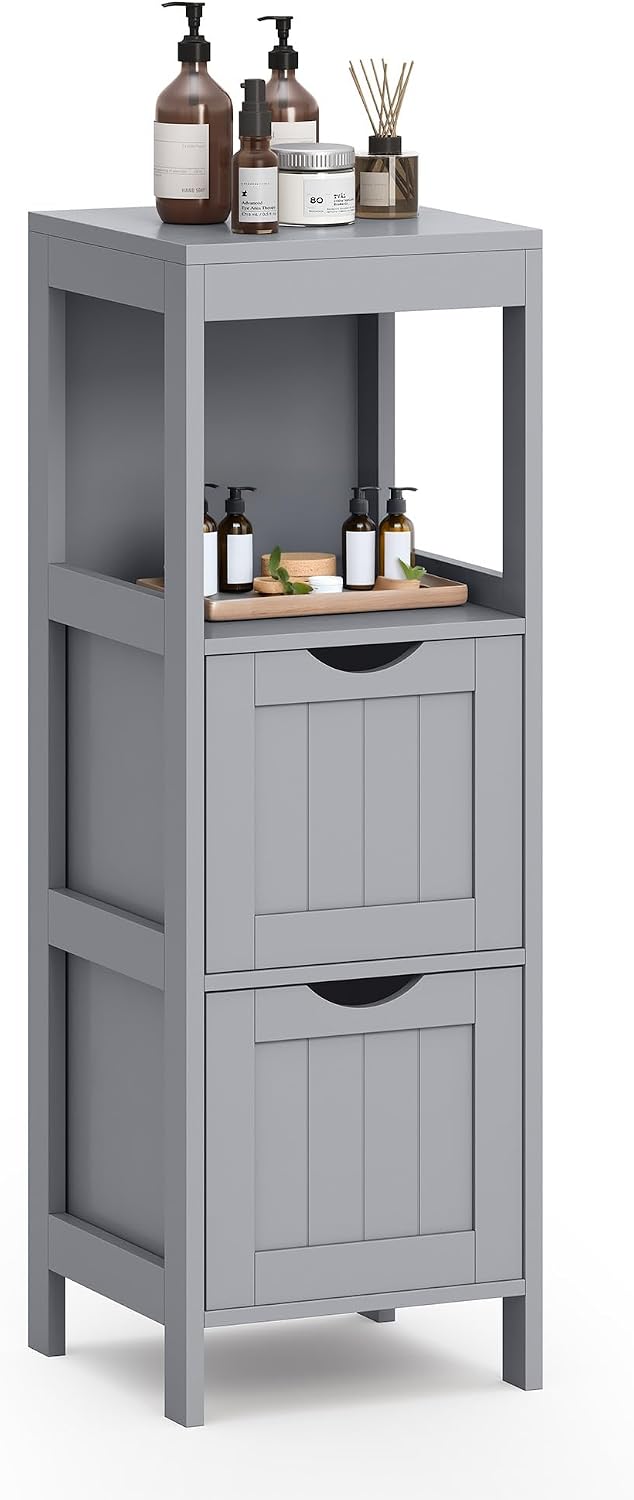 VASAGLE Bathroom Floor Cabinet, 2 Drawers, 35" H, Dove Gray