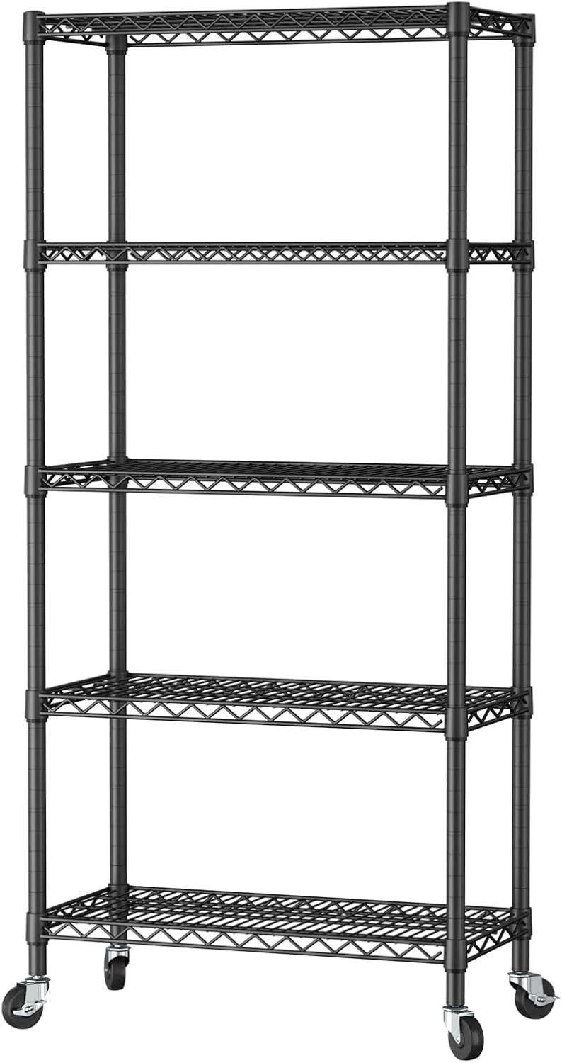 5 Shelves Storage Wire Shelf Closet Metal Shelving Pantry Wheels
