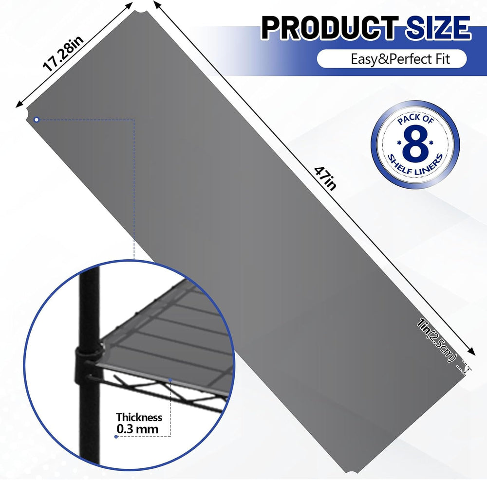 Sliner 8 Pack 18 x 48 Inch Plastic Shelf Liners for Wire Shelving
