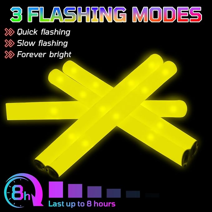 Foam Glow Sticks Bulk, 30 PCS Yellow Light Up Foam Sticks 3 Modes, Glow Party...
