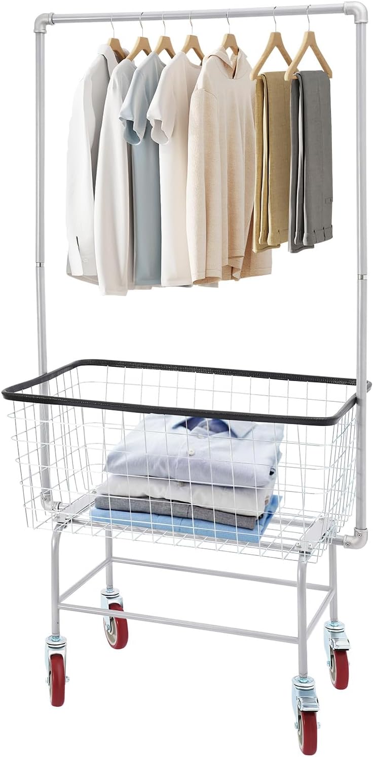 Commercial Laundry Rolling Cart with Wheels, Hamper Basket Organizer