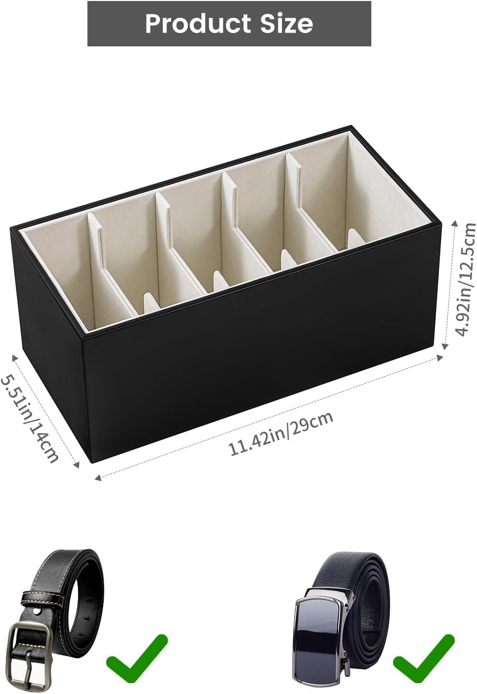 2 Packs Leathers Belt Organizer for Closet and Drawer, Stackable 5 Grids Dres...