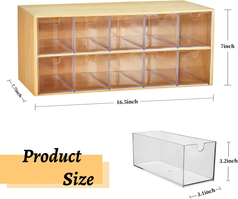 TIMIEEYA Tea Bag Organizer - Bamboo Tea Storage Organizer With Drawer 2 Layer...