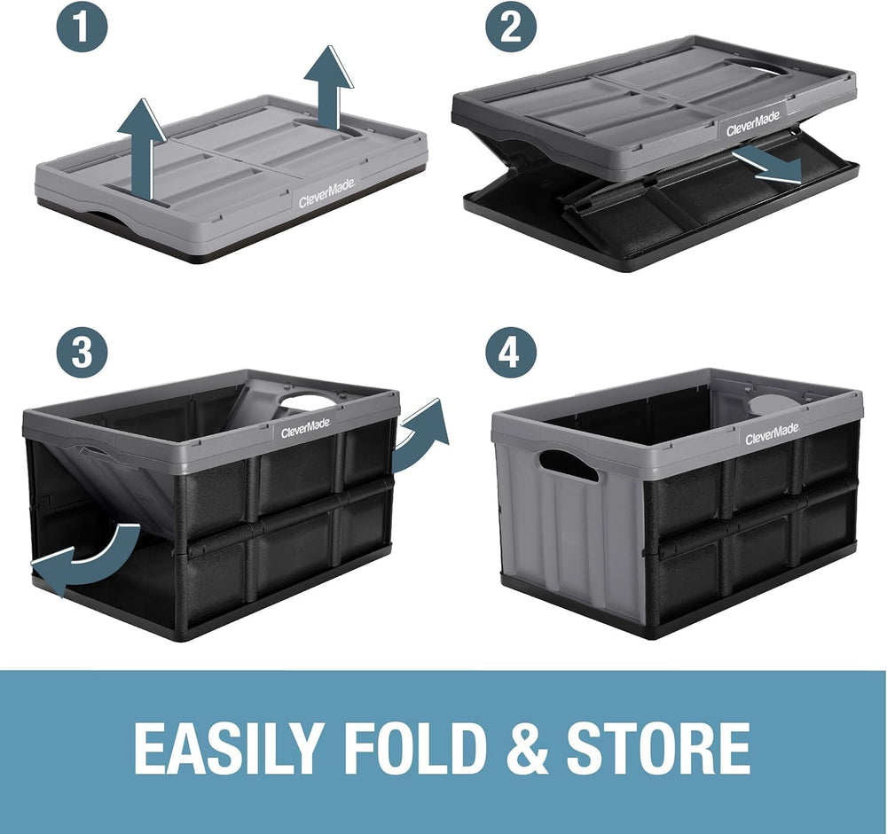 CleverMade Collapsible Storage Bins, 62L 3 Pack, 100 lb Stackable, Obsidian