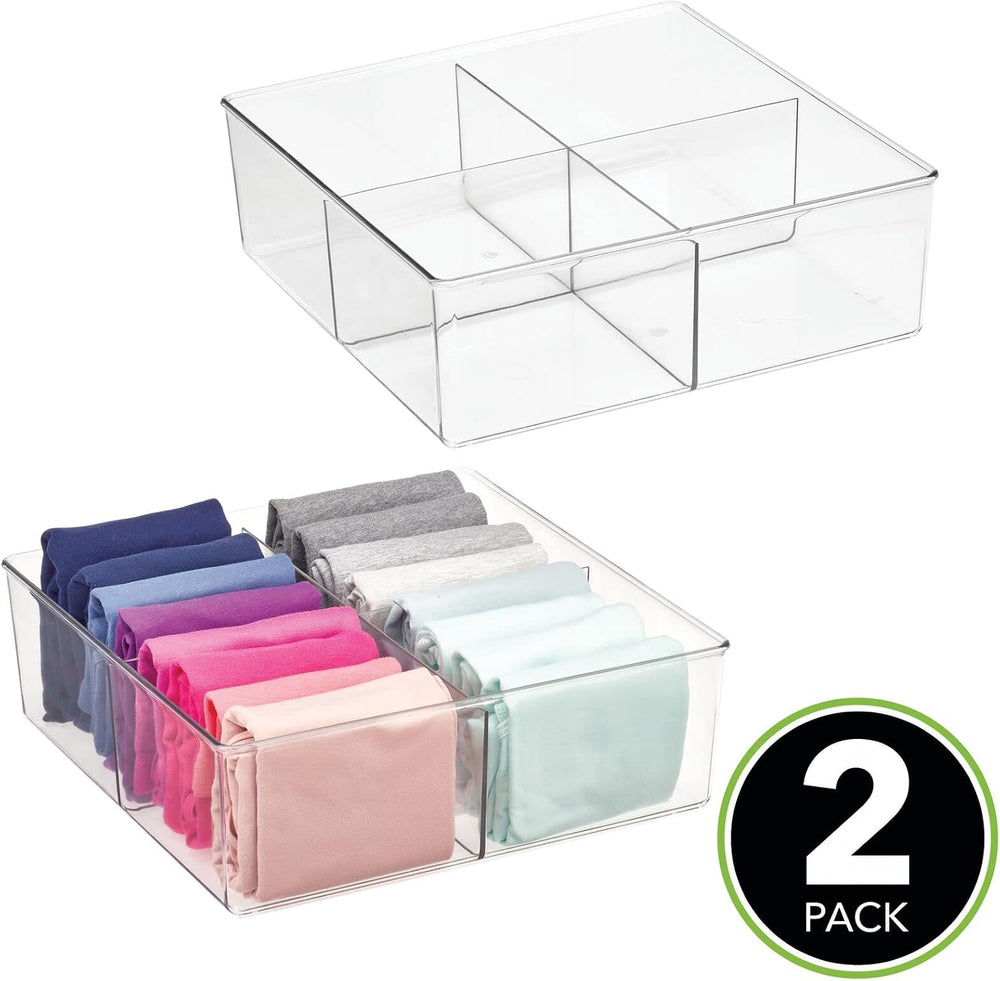 mDesign Plastic 4 Compartment Divided Drawer and Closet Storage Bin - Organiz...