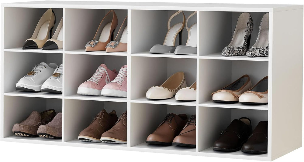 Garden 4 you Shoe Storage Bench, Cubby Shoe Rack with 12 Cubbies, 3-Tier Wood...
