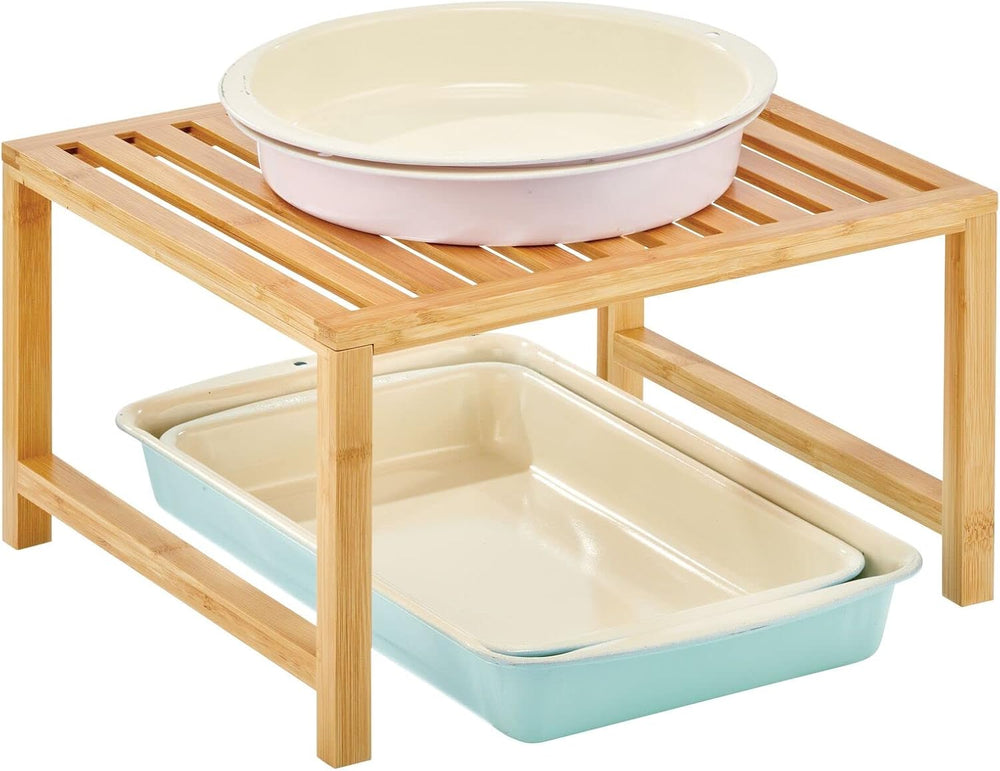 mDesign Wooden Stackable Storage Shelf - Food and Kitchen Organizer for Cabin...