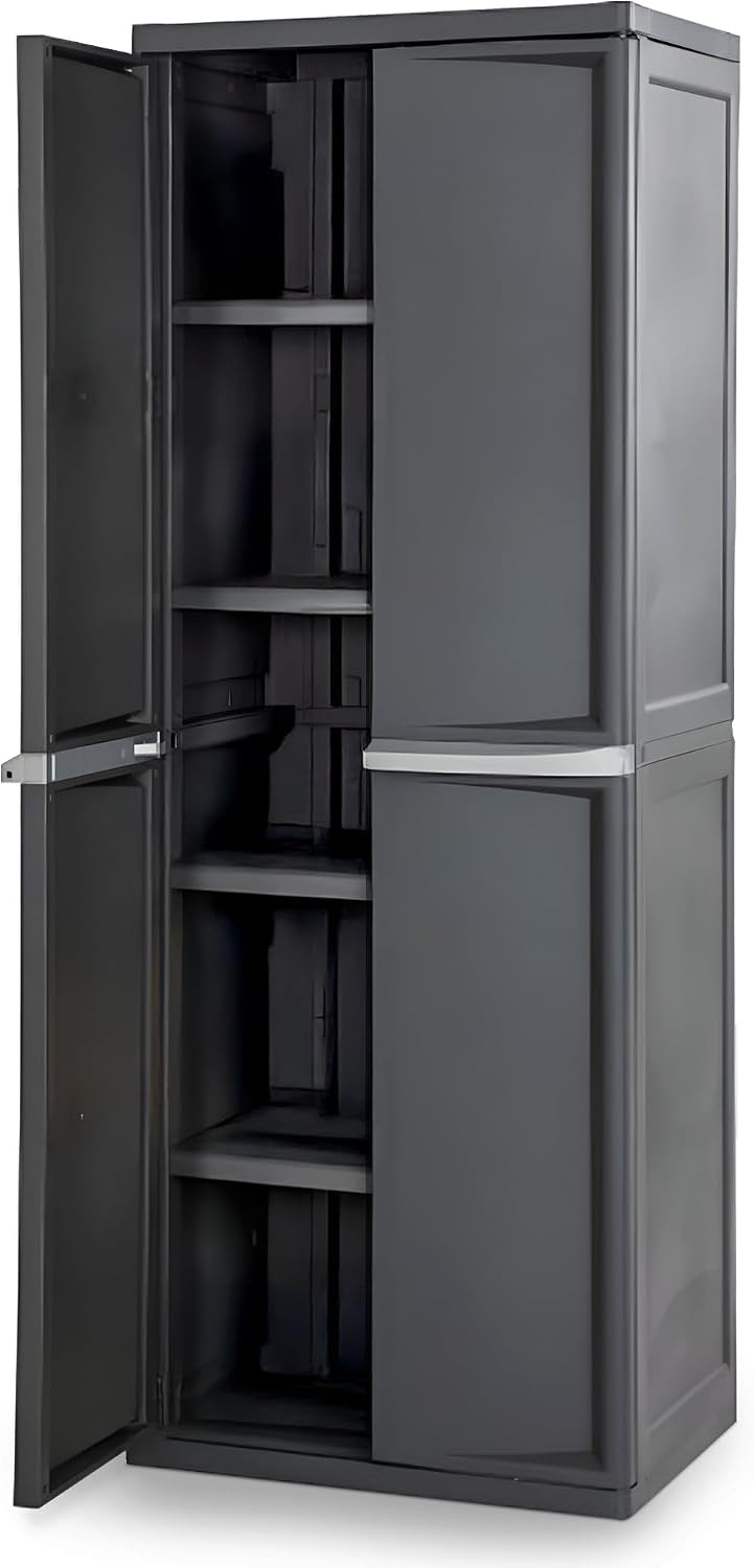 Sterilite 4 Shelf Cabinet, Lockable Utility Storage, Gray