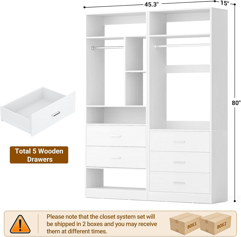 Besiost Closet Systems with 5 Drawers, Closet Organizer System