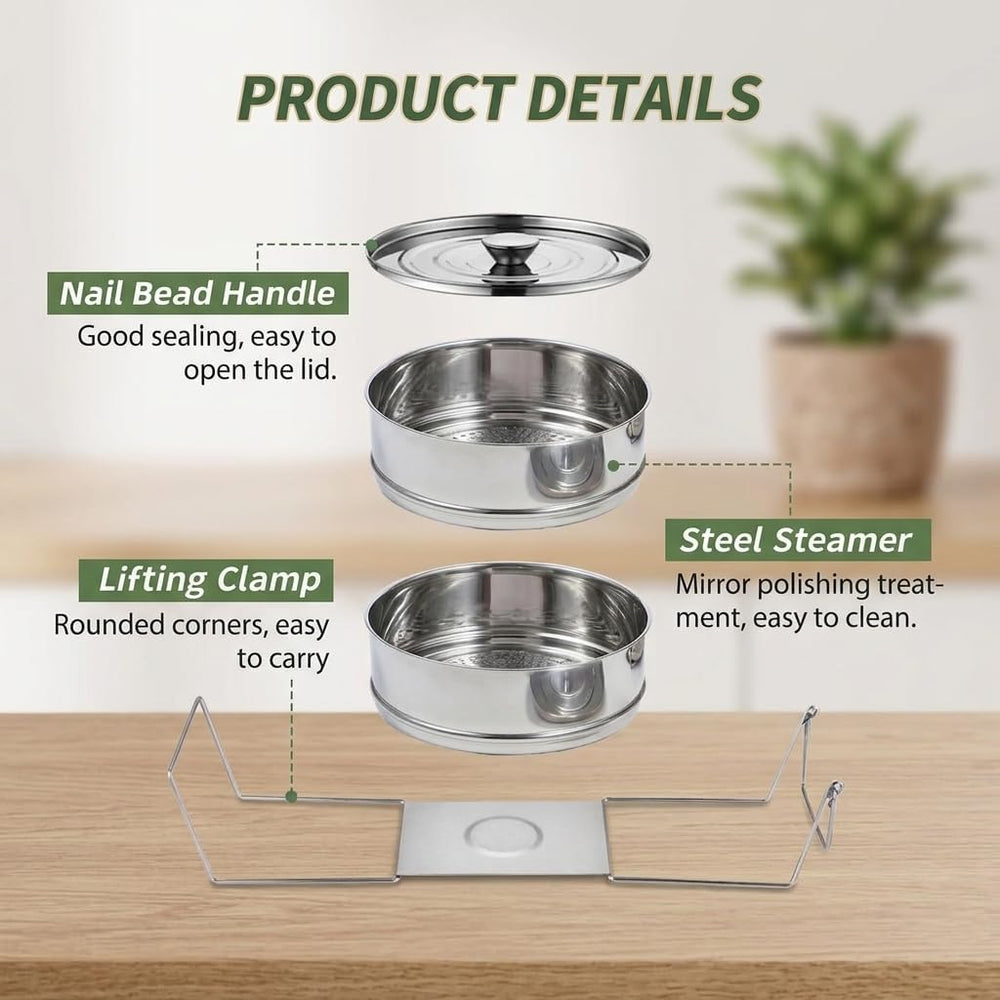 3-Tier Stackable Steamer Insert Pans, Stainless Steel for 6Qt 8Qt Pot