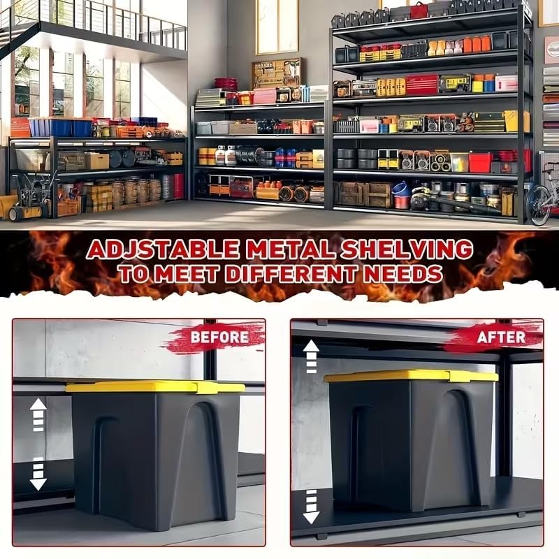 Garage Shelving, Heavy Duty Storage Shelves Metal Shelf Unit Adjustable Indus...