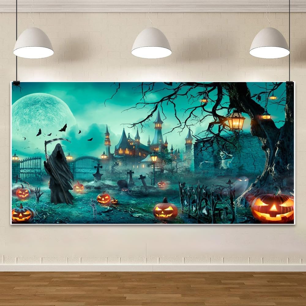 20x10ft Halloween Night Backdrop Moonlit Halloween Castle Photography Backgro...
