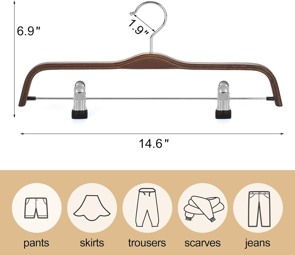 TOPIA HANGER Wooden Pants Hangers, Slim Natural Wood Skirt Hangers with Anti-...