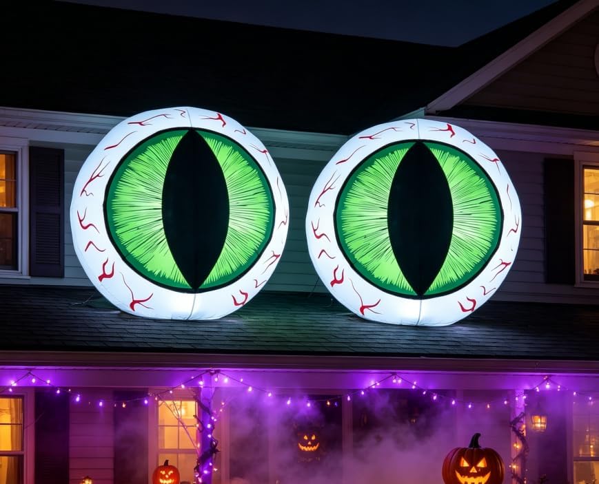 MUMTOP 4FT Halloween Outdoor Inflatable Eyeball Yard Decor with LED Lights