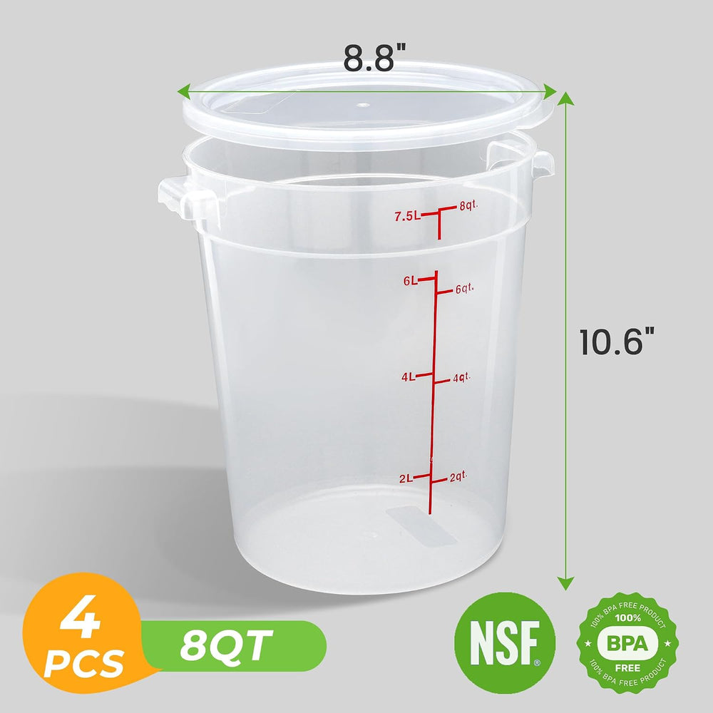 BIEAMA 4 Pack 8 Qt Round Food Storage Containers with Lids, Translucent PP